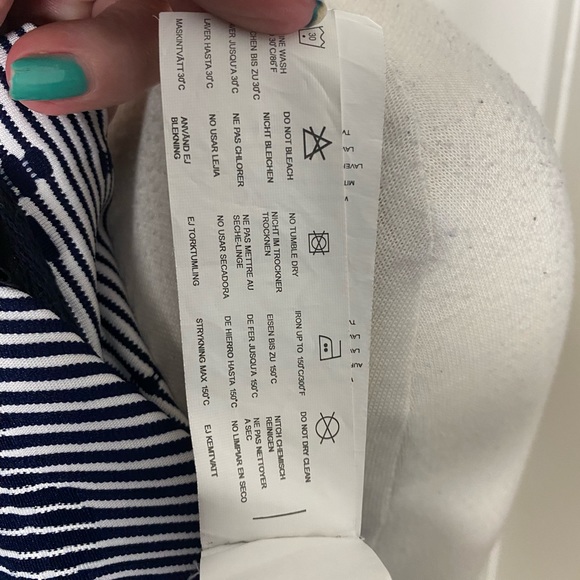 Yest dark blue white horizontal stripes with leaf print button up jacket size 6 - Picture 8 of 11